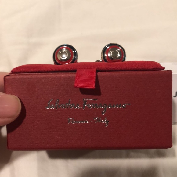 NWT Ferragamo red/black/silver cuff links - Picture 3 of 6